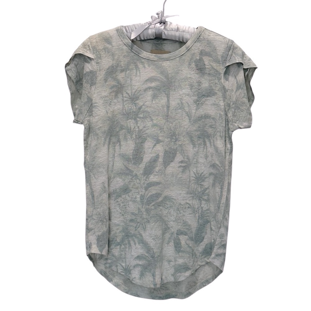 NEW CHASER Green Palm Print Short Sleeve Tee Shirt with Round Hem Size Small